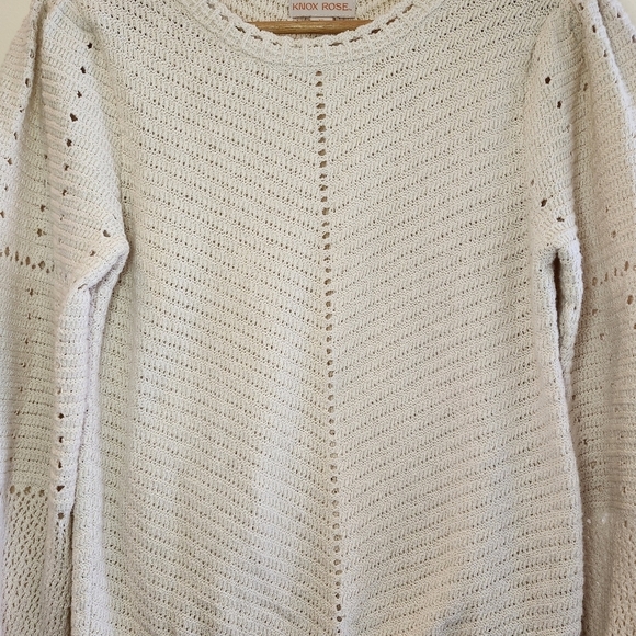 Knox Rose Pointelle Pullover Sweater, 75% Cotton, Natural Cream, Size X-Small - Picture 3 of 8